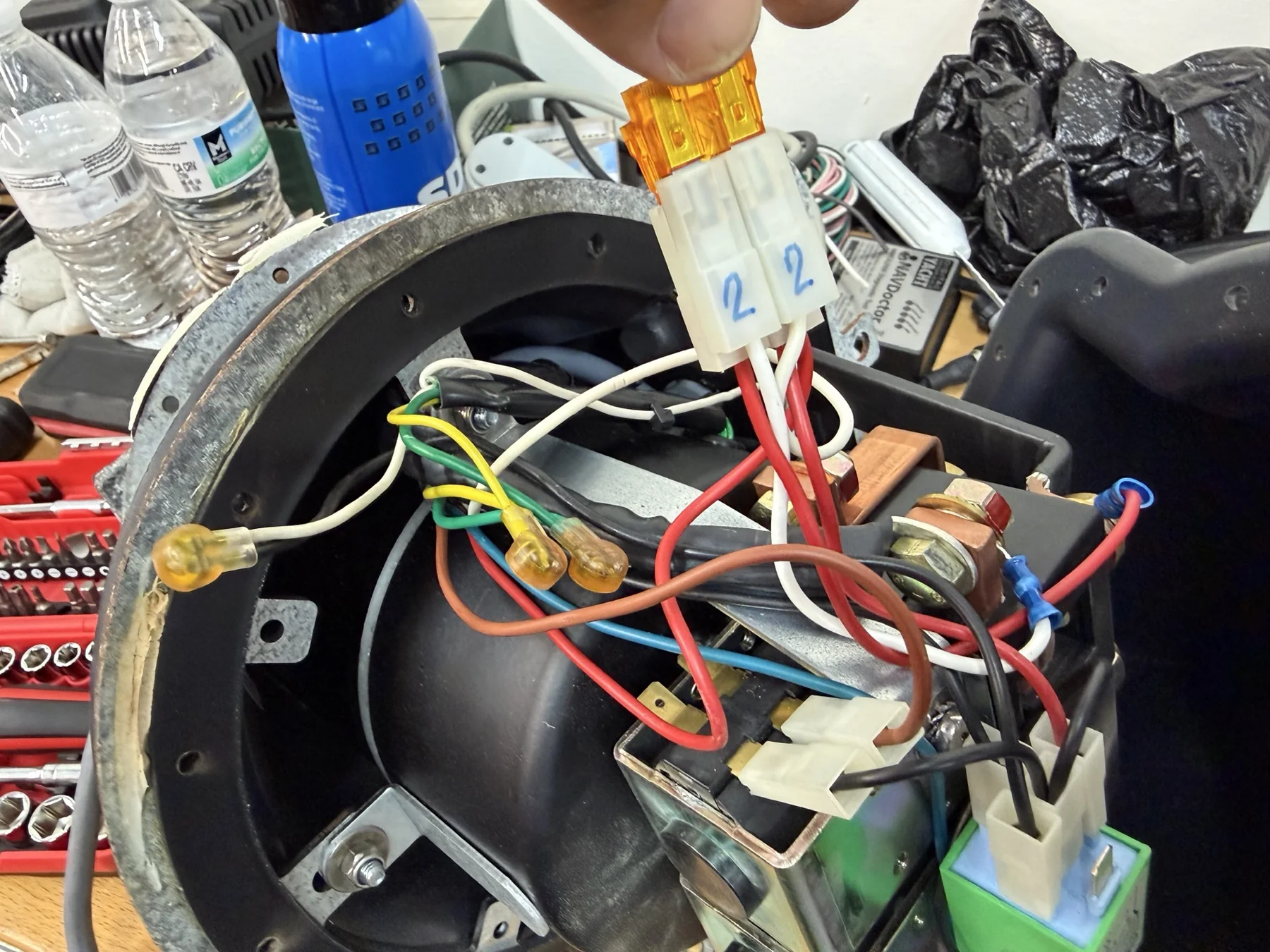 Marine electrical component opened for fuse and internal wiring inspection
