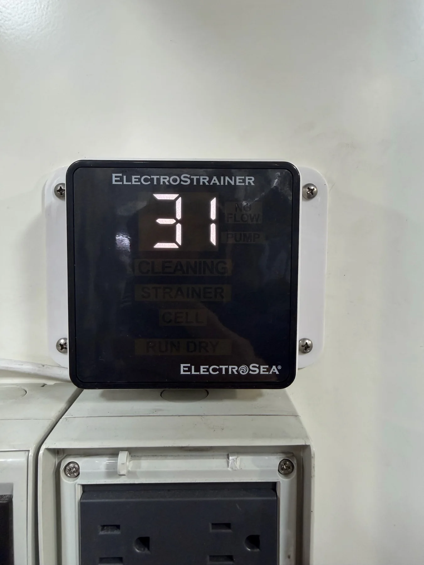 Installed ElectroSea ElectroStrainer digital control display aboard a vessel