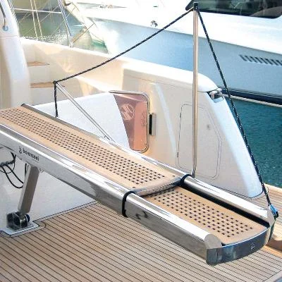 Retractable yacht passerelle extended from the stern